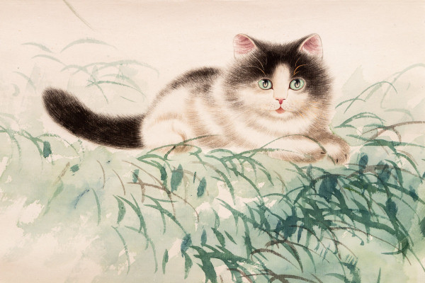 Ван Сюэтао (1903–1982), Цао Кэцзя (1906–1979)
Кошка и глицинии
Китай, 1961 г. Бумага, тушь, краски
