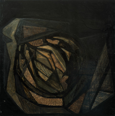 М.В. Эльконина. Натюрморт с рыбами. 1956 г. Фанера, бумага, дерево, масло, лак. Из коллекции Ю. Вербицкой