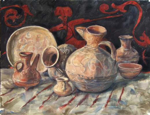 Хизроев М. А. Дагестанский натюрморт, 1978 г., бумага, акварель. ДМИИ им. Гамзатовой